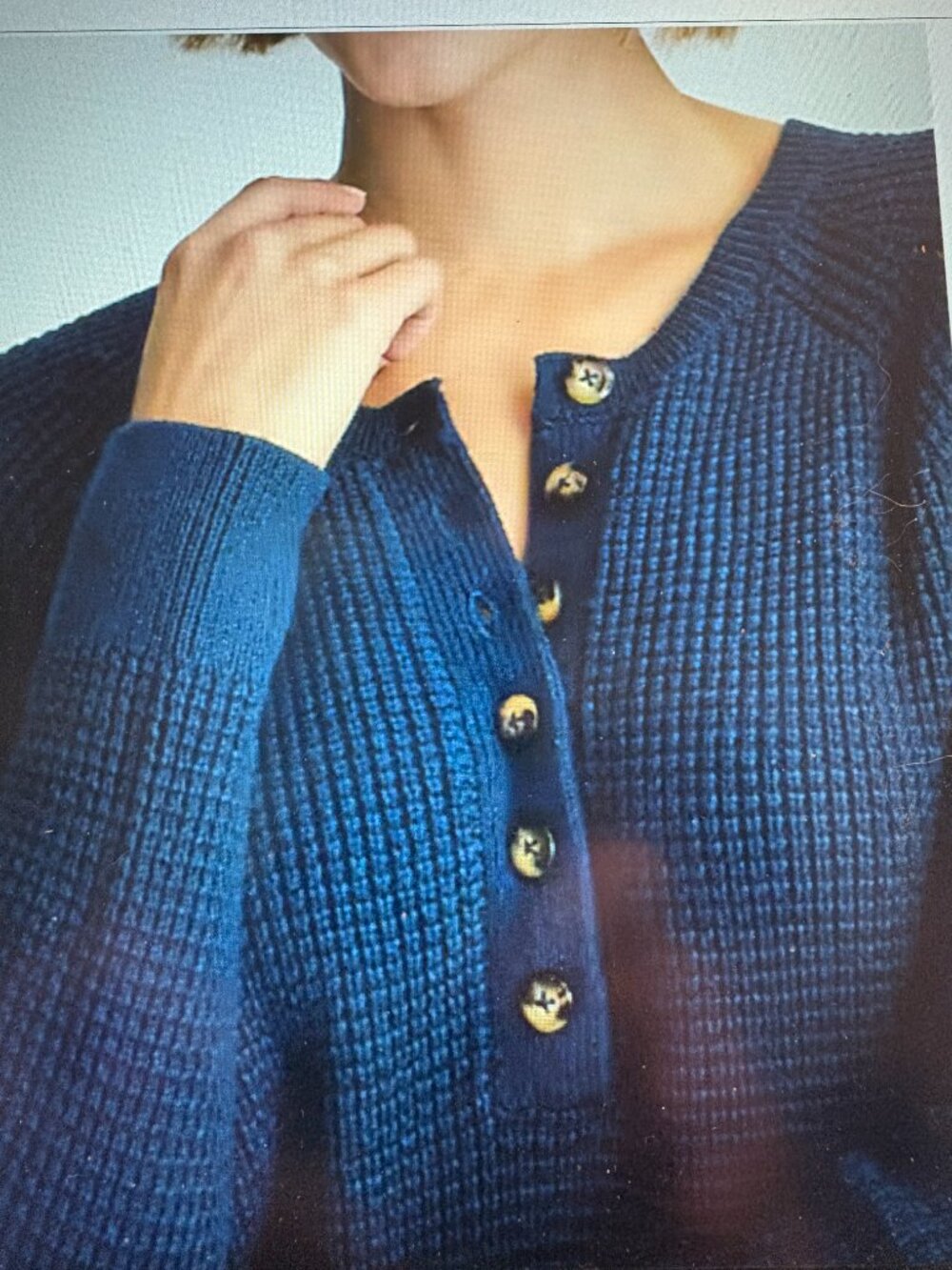 NWOT J. Jill Navy Cotton Waffle Knit Henley Sweater Sz M - Picture 3 of 5